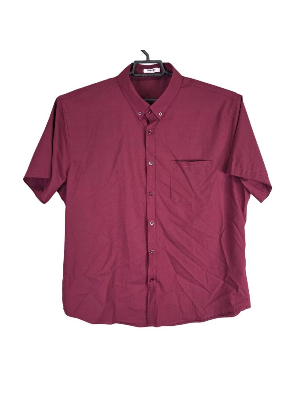 Mens Coofandy Burgundy Button Up Shirt Short Sleeve Polyester Blend Stretch XL